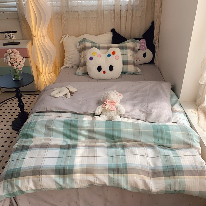 91家纺网 家纺一手货源 找家纺 莱豫家纺 2025春夏新款学生季全棉纯棉印花上下铺三件套学生宿舍三件套 格兰德