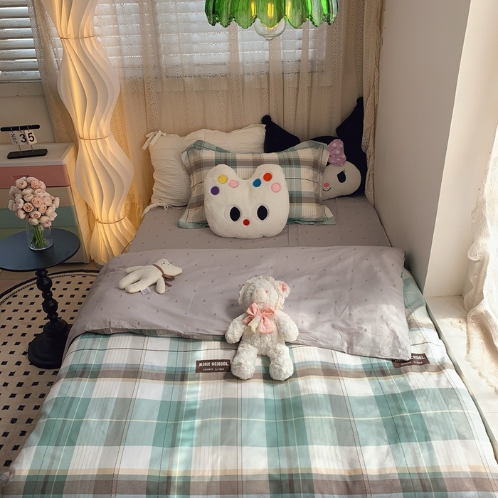 91家纺网 家纺一手货源 找家纺 莱豫家纺 2025春夏新款学生季全棉纯棉印花上下铺三件套学生宿舍三件套 格兰德