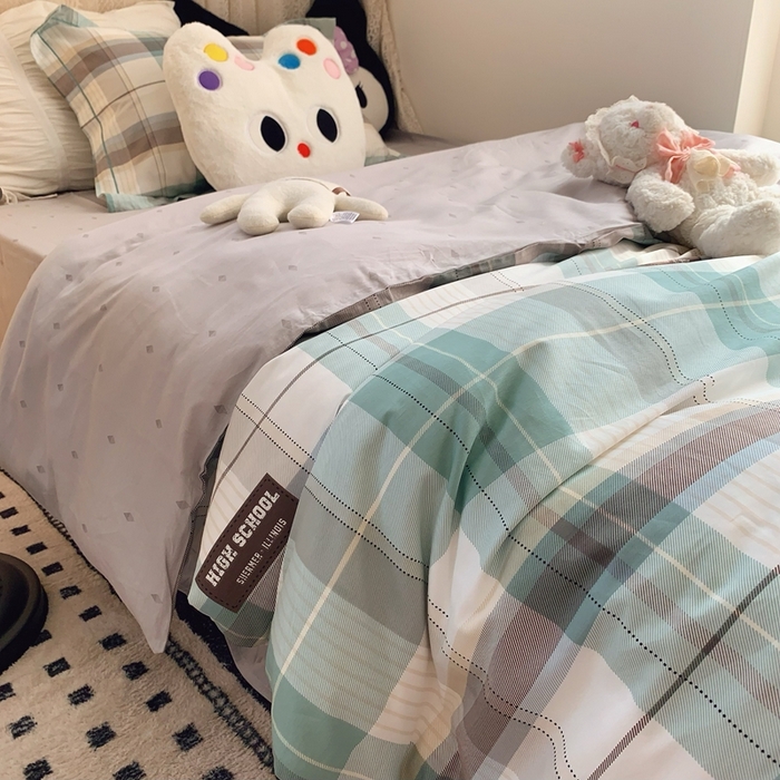 91家纺网 家纺一手货源 找家纺 莱豫家纺 2025春夏新款学生季全棉纯棉印花上下铺三件套学生宿舍三件套 格兰德