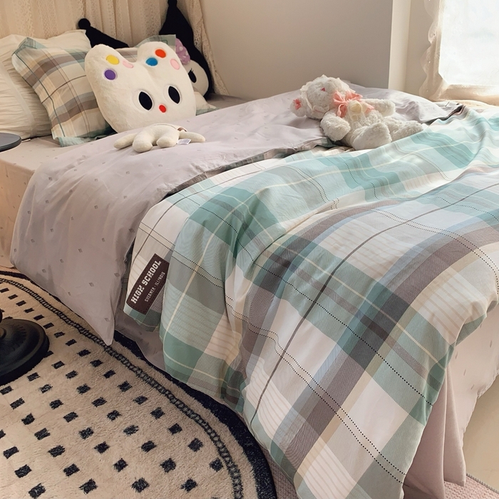 91家纺网 家纺一手货源 找家纺 莱豫家纺 2025春夏新款学生季全棉纯棉印花上下铺三件套学生宿舍三件套 格兰德