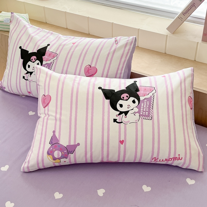 91家纺网 家纺一手货源 找家纺 博雅 2025新款全棉三丽鸥全棉四件套-小版 紫色条纹库洛米