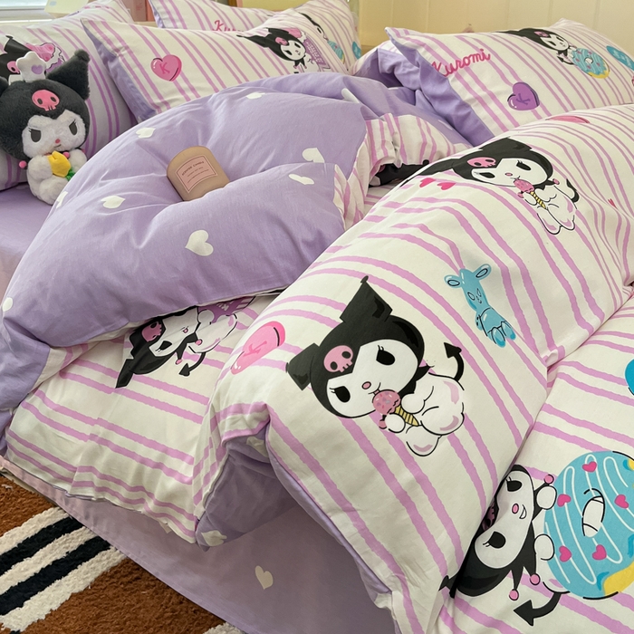 博雅 2025新款全棉三丽鸥全棉四件套-小版 紫色条纹库洛米