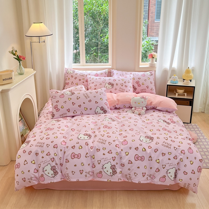 91家纺网 家纺一手货源 找家纺 博雅 2025新款全棉三丽鸥全棉四件套-小版 心心KT