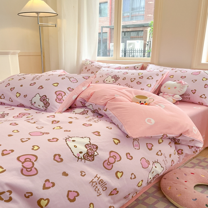 91家纺网 家纺一手货源 找家纺 博雅 2025新款全棉三丽鸥全棉四件套-小版 心心KT