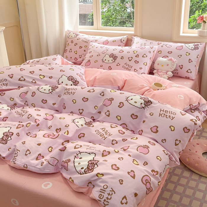 91家纺网 家纺一手货源 找家纺 博雅 2025新款全棉三丽鸥全棉四件套-小版 心心KT