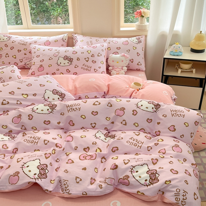 91家纺网 家纺一手货源 找家纺 博雅 2025新款全棉三丽鸥全棉四件套-小版 心心KT