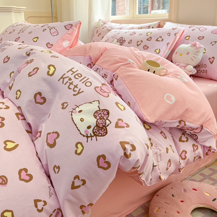 91家纺网 家纺一手货源 找家纺 博雅 2025新款全棉三丽鸥全棉四件套-小版 心心KT