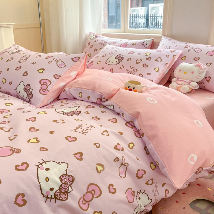 91家纺网 家纺一手货源 找家纺 博雅 2025新款全棉三丽鸥全棉四件套-小版 心心KT