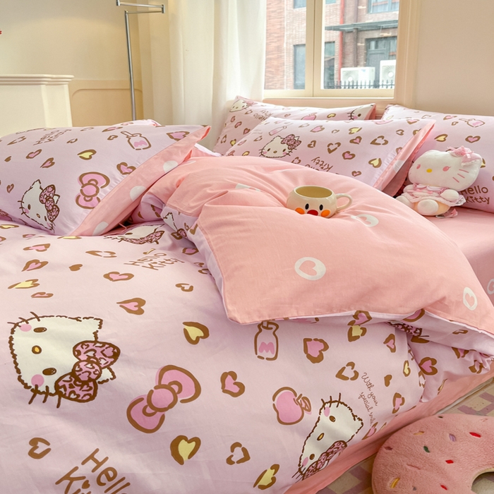 91家纺网 家纺一手货源 找家纺 博雅 2025新款全棉三丽鸥全棉四件套-小版 心心KT