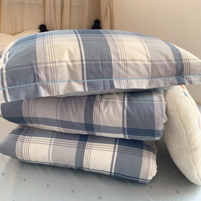 91家纺网 家纺一手货源 找家纺 莱豫家纺 2025春夏新款学生季全棉纯棉印花上下铺三件套学生宿舍三件套 蓝色大格