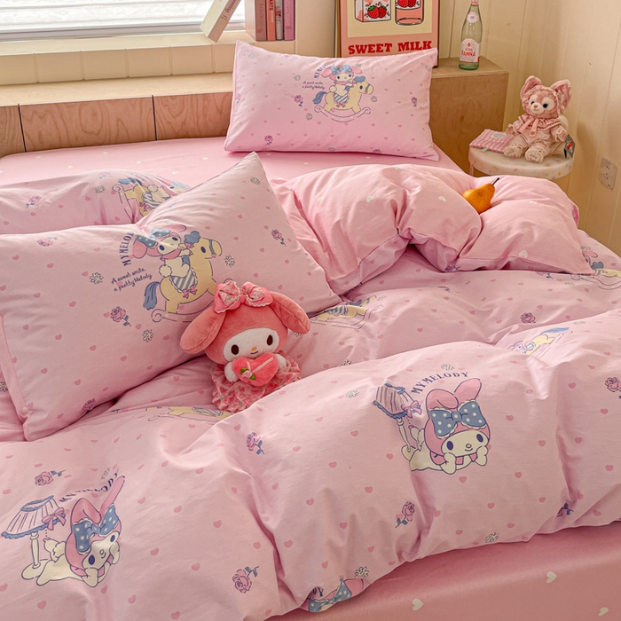 91家纺网 家纺一手货源 找家纺 博雅 2025新款全棉三丽鸥全棉四件套-小版 小爱心美乐蒂