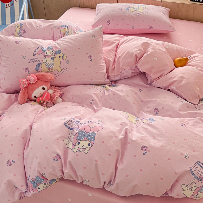 91家纺网 家纺一手货源 找家纺 博雅 2025新款全棉三丽鸥全棉四件套-小版 小爱心美乐蒂