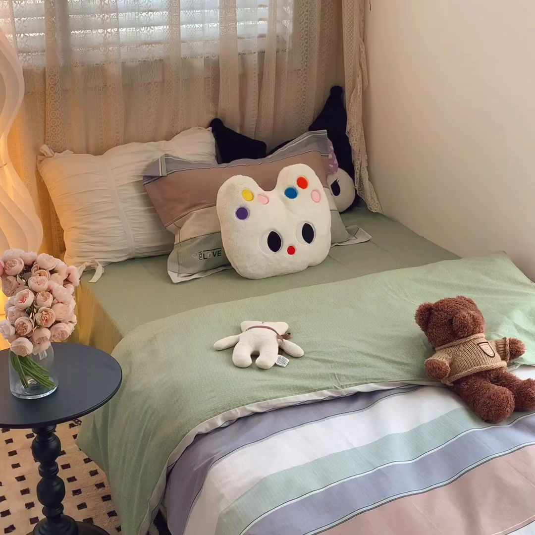 91家纺网 家纺一手货源 找家纺 莱豫家纺 2025春夏新款学生季全棉纯棉印花上下铺三件套学生宿舍三件套 麦浪指纹