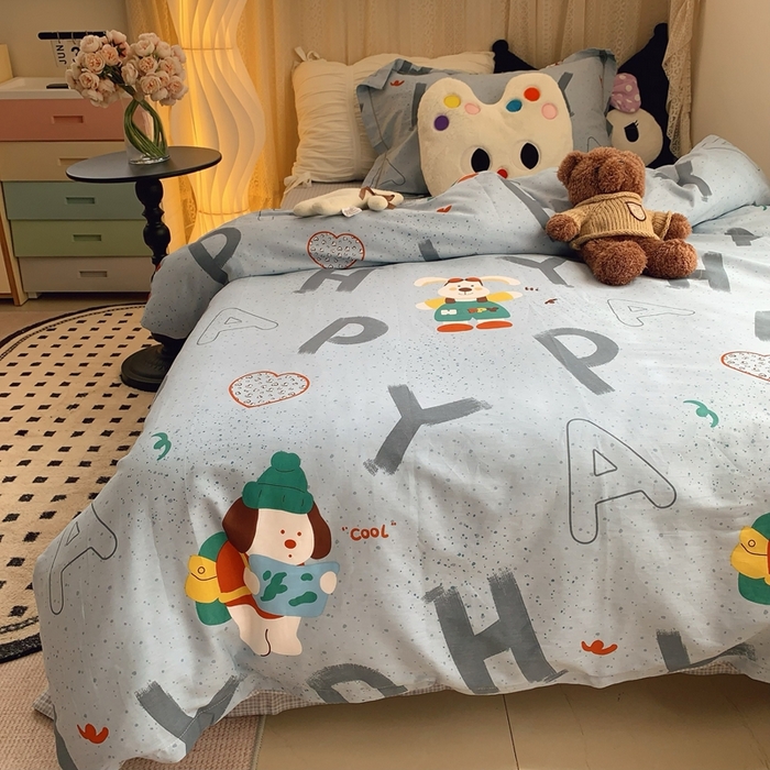 91家纺网 家纺一手货源 找家纺 莱豫家纺 2025春夏新款学生季全棉纯棉印花上下铺三件套学生宿舍三件套 蒙奇奇