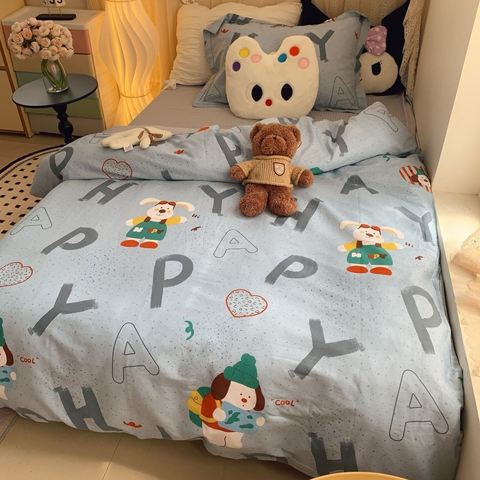 91家纺网 家纺一手货源 找家纺 莱豫家纺 2025春夏新款学生季全棉纯棉印花上下铺三件套学生宿舍三件套 蒙奇奇