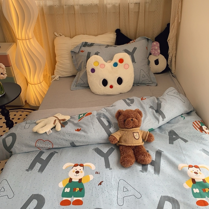 91家纺网 家纺一手货源 找家纺 莱豫家纺 2025春夏新款学生季全棉纯棉印花上下铺三件套学生宿舍三件套 蒙奇奇