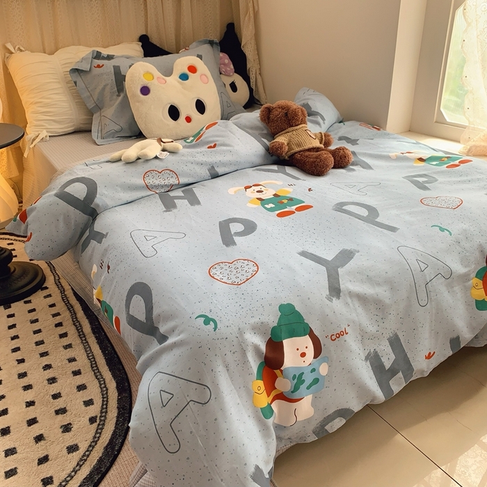 91家纺网 家纺一手货源 找家纺 莱豫家纺 2025春夏新款学生季全棉纯棉印花上下铺三件套学生宿舍三件套 蒙奇奇