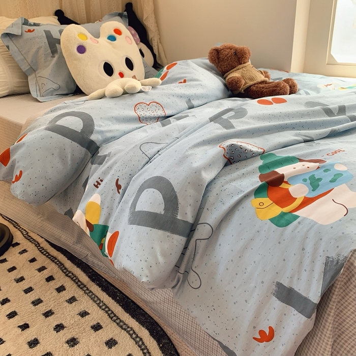 91家纺网 家纺一手货源 找家纺 莱豫家纺 2025春夏新款学生季全棉纯棉印花上下铺三件套学生宿舍三件套 蒙奇奇