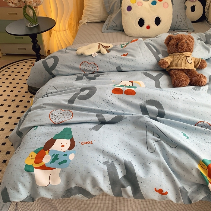 91家纺网 家纺一手货源 找家纺 莱豫家纺 2025春夏新款学生季全棉纯棉印花上下铺三件套学生宿舍三件套 蒙奇奇