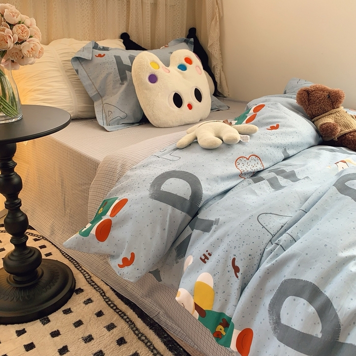 91家纺网 家纺一手货源 找家纺 莱豫家纺 2025春夏新款学生季全棉纯棉印花上下铺三件套学生宿舍三件套 蒙奇奇