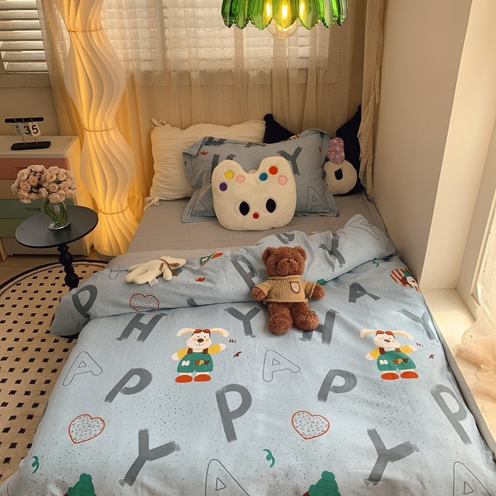 91家纺网 家纺一手货源 找家纺 莱豫家纺 2025春夏新款学生季全棉纯棉印花上下铺三件套学生宿舍三件套 蒙奇奇