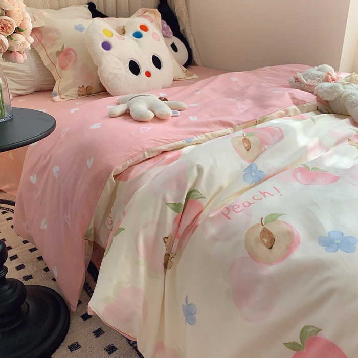 91家纺网 家纺一手货源 找家纺 莱豫家纺 2025春夏新款学生季全棉纯棉印花上下铺三件套学生宿舍三件套 蜜桃松鼠