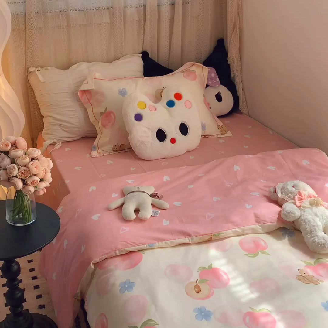 91家纺网 家纺一手货源 找家纺 莱豫家纺 2025春夏新款学生季全棉纯棉印花上下铺三件套学生宿舍三件套 蜜桃松鼠