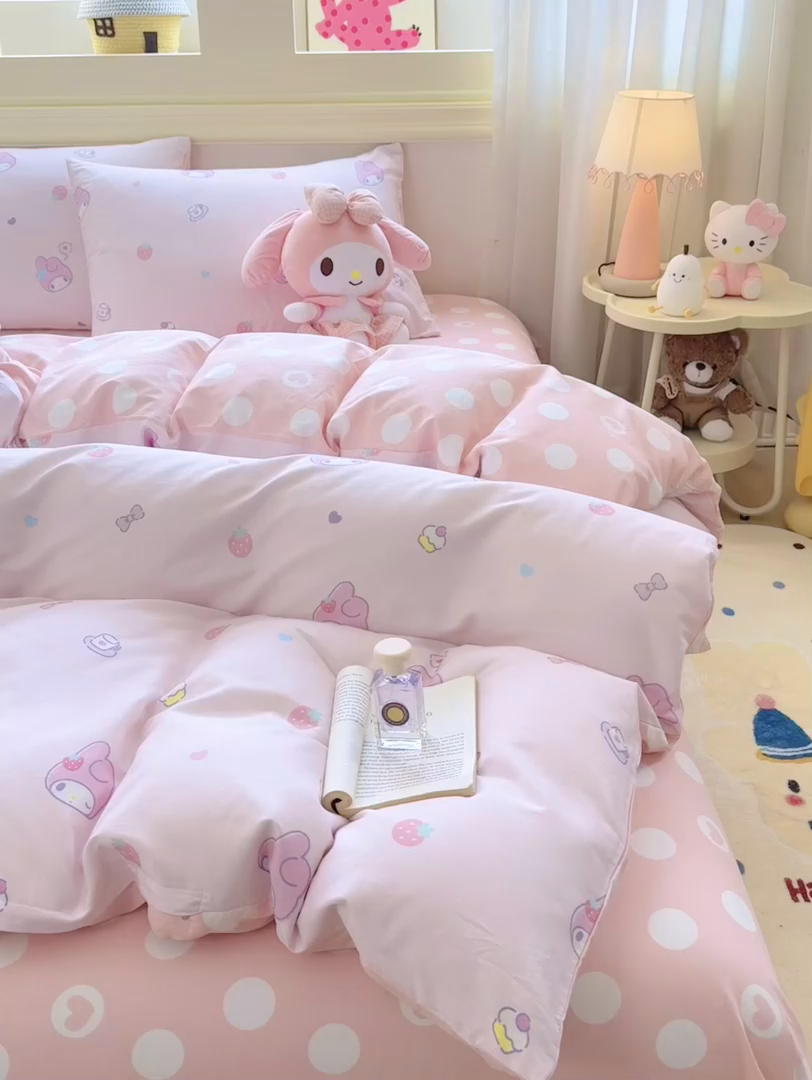 91家纺网 家纺一手货源 找家纺 博雅 2025新款全棉三丽鸥全棉四件套-小版 下午茶美乐蒂