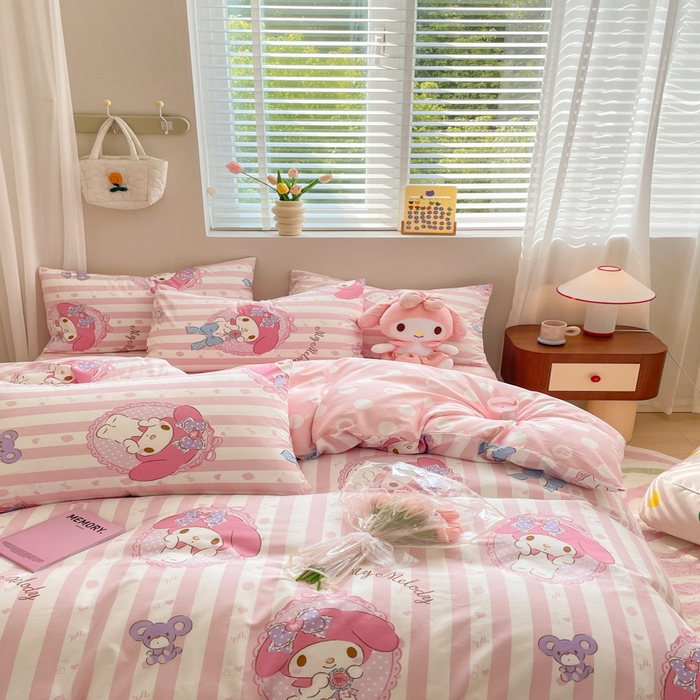 91家纺网 家纺一手货源 找家纺 博雅 2025新款全棉三丽鸥全棉四件套-小版 甜甜美乐蒂