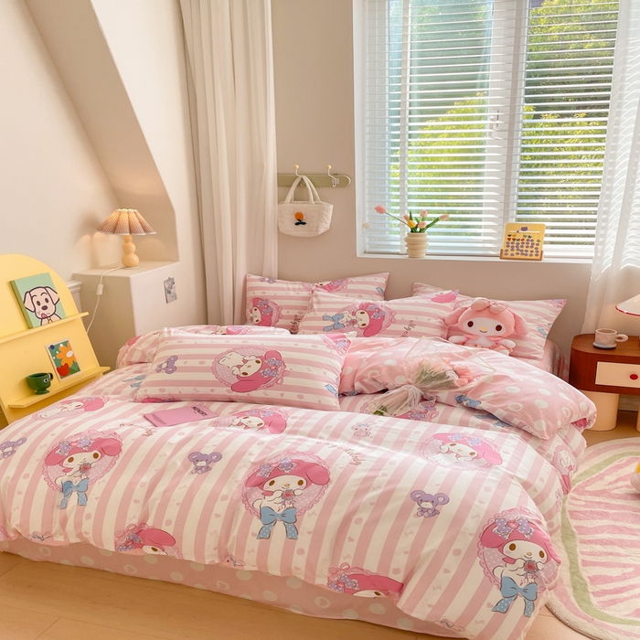 91家纺网 家纺一手货源 找家纺 博雅 2025新款全棉三丽鸥全棉四件套-小版 甜甜美乐蒂