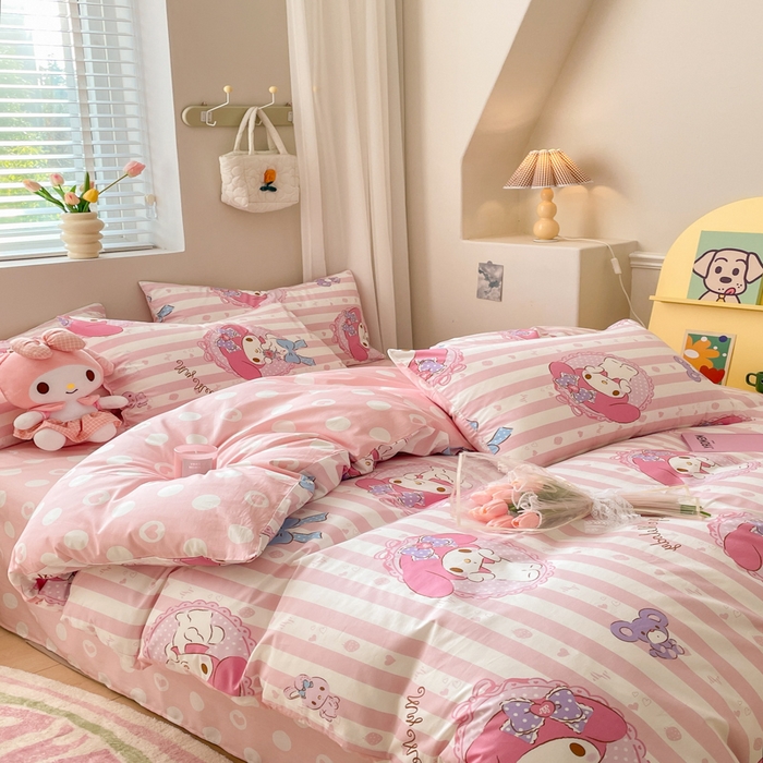 91家纺网 家纺一手货源 找家纺 博雅 2025新款全棉三丽鸥全棉四件套-小版 甜甜美乐蒂