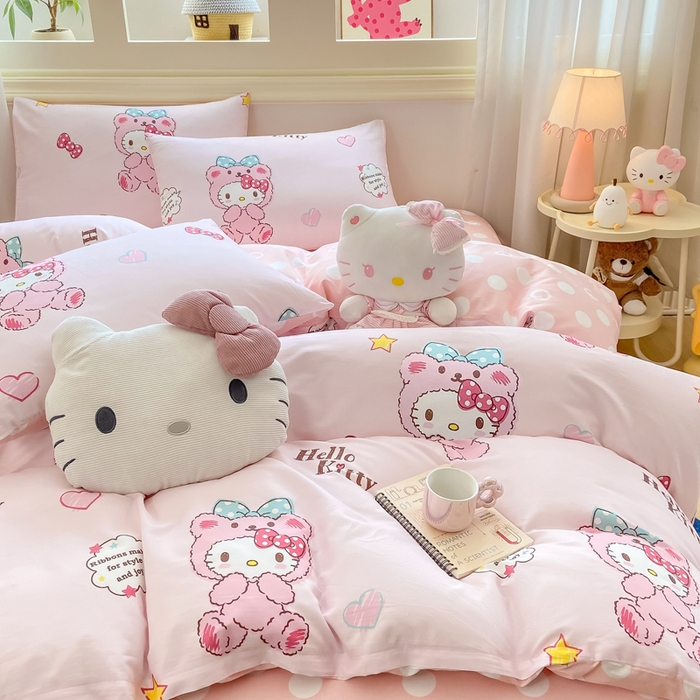 91家纺网 家纺一手货源 找家纺 博雅 2025新款全棉三丽鸥全棉四件套-小版 腮红KT