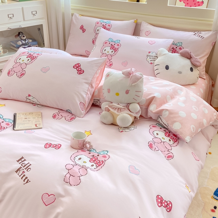 91家纺网 家纺一手货源 找家纺 博雅 2025新款全棉三丽鸥全棉四件套-小版 腮红KT