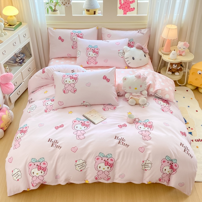 91家纺网 家纺一手货源 找家纺 博雅 2025新款全棉三丽鸥全棉四件套-小版 腮红KT