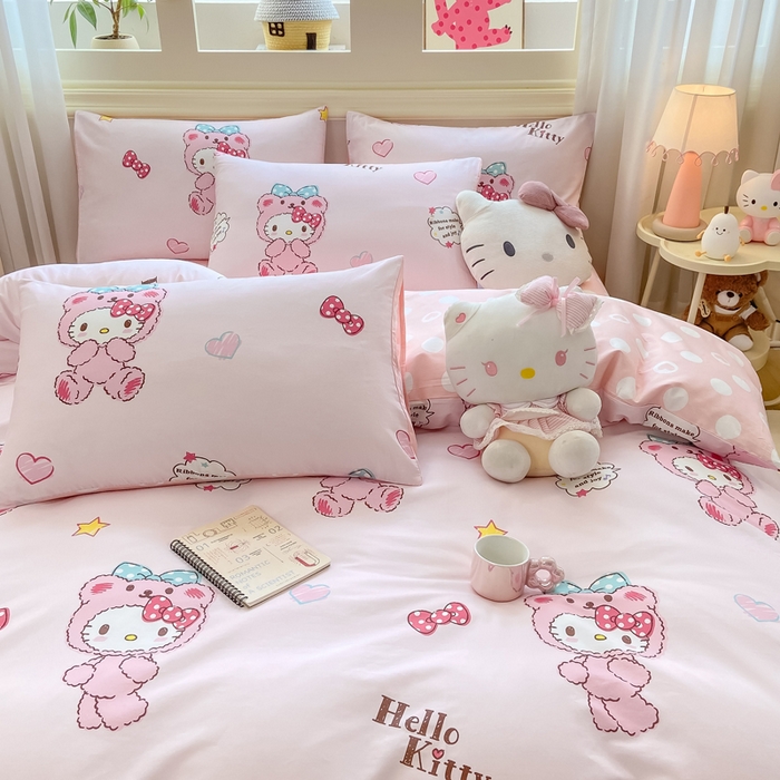 91家纺网 家纺一手货源 找家纺 博雅 2025新款全棉三丽鸥全棉四件套-小版 腮红KT