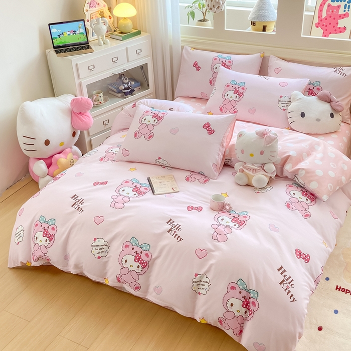 91家纺网 家纺一手货源 找家纺 博雅 2025新款全棉三丽鸥全棉四件套-小版 腮红KT