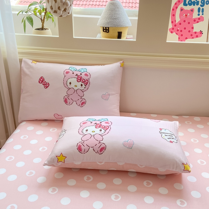 91家纺网 家纺一手货源 找家纺 博雅 2025新款全棉三丽鸥全棉四件套-小版 腮红KT