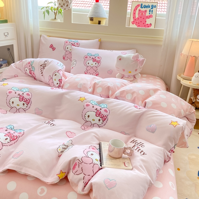 91家纺网 家纺一手货源 找家纺 博雅 2025新款全棉三丽鸥全棉四件套-小版 腮红KT