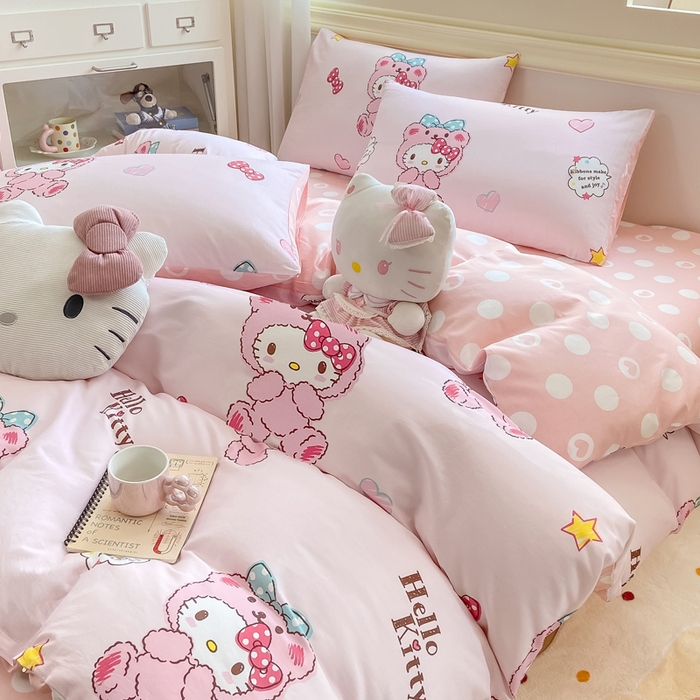 91家纺网 家纺一手货源 找家纺 博雅 2025新款全棉三丽鸥全棉四件套-小版 腮红KT