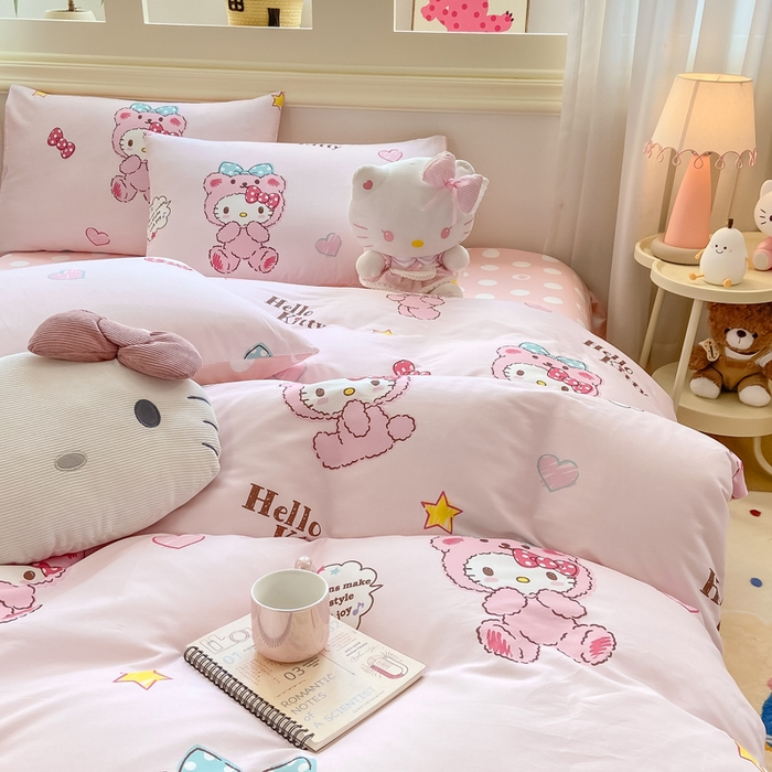 91家纺网 家纺一手货源 找家纺 博雅 2025新款全棉三丽鸥全棉四件套-小版 腮红KT