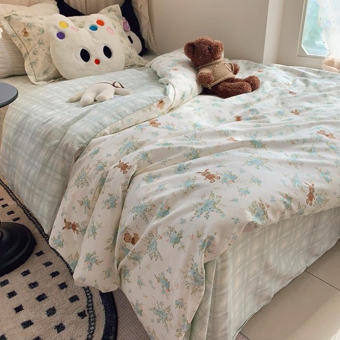 91家纺网 家纺一手货源 找家纺 莱豫家纺 2025春夏新款学生季全棉纯棉印花上下铺三件套学生宿舍三件套 奶油星云