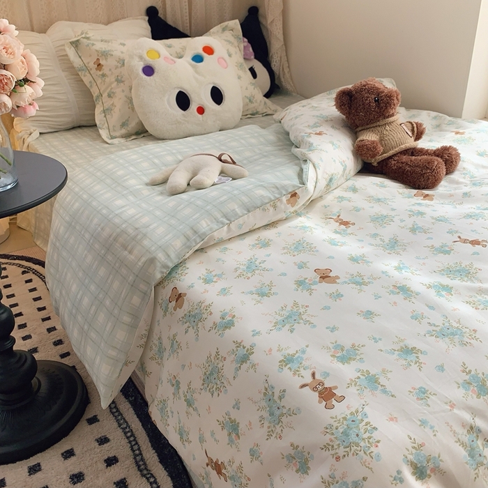 91家纺网 家纺一手货源 找家纺 莱豫家纺 2025春夏新款学生季全棉纯棉印花上下铺三件套学生宿舍三件套 奶油星云