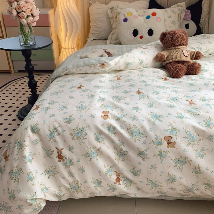 91家纺网 家纺一手货源 找家纺 莱豫家纺 2025春夏新款学生季全棉纯棉印花上下铺三件套学生宿舍三件套 奶油星云