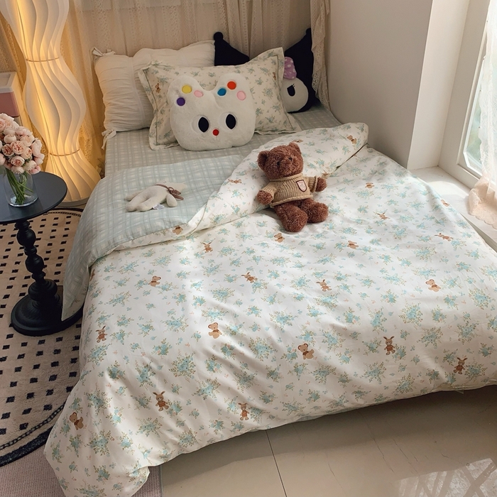 91家纺网 家纺一手货源 找家纺 莱豫家纺 2025春夏新款学生季全棉纯棉印花上下铺三件套学生宿舍三件套 奶油星云