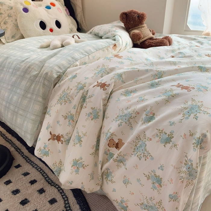 91家纺网 家纺一手货源 找家纺 莱豫家纺 2025春夏新款学生季全棉纯棉印花上下铺三件套学生宿舍三件套 奶油星云