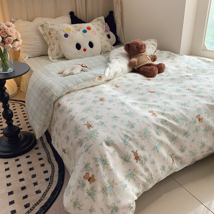 91家纺网 家纺一手货源 找家纺 莱豫家纺 2025春夏新款学生季全棉纯棉印花上下铺三件套学生宿舍三件套 奶油星云