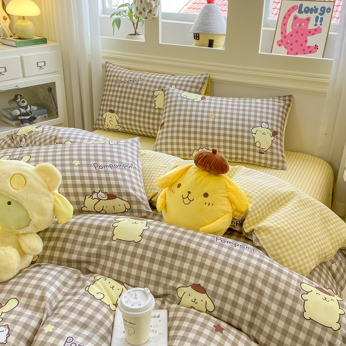 91家纺网 家纺一手货源 找家纺 博雅 2025新款全棉三丽鸥全棉四件套-小版 巧克力布丁狗