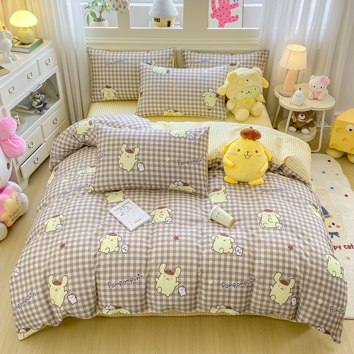 91家纺网 家纺一手货源 找家纺 博雅 2025新款全棉三丽鸥全棉四件套-小版 巧克力布丁狗