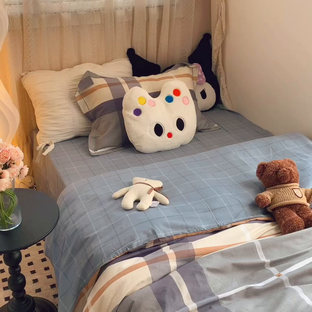 91家纺网 家纺一手货源 找家纺 莱豫家纺 2025春夏新款学生季全棉纯棉印花上下铺三件套学生宿舍三件套 速写格纹