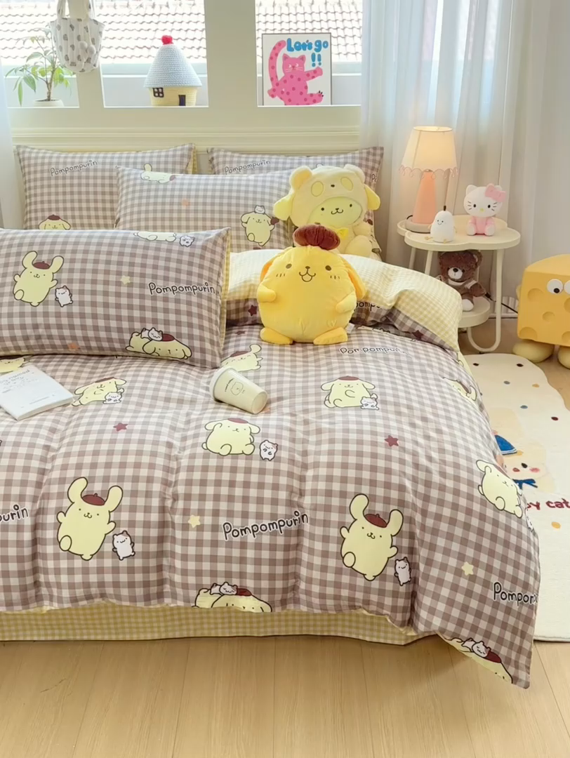 91家纺网 家纺一手货源 找家纺 博雅 2025新款全棉三丽鸥全棉四件套-小版 巧克力布丁狗